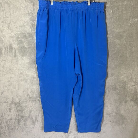 Vintage Diane Gilman 3X Plus 100% Silk Pants Elastic Waist Lightweight Blue READ - Picture 1 of 8
